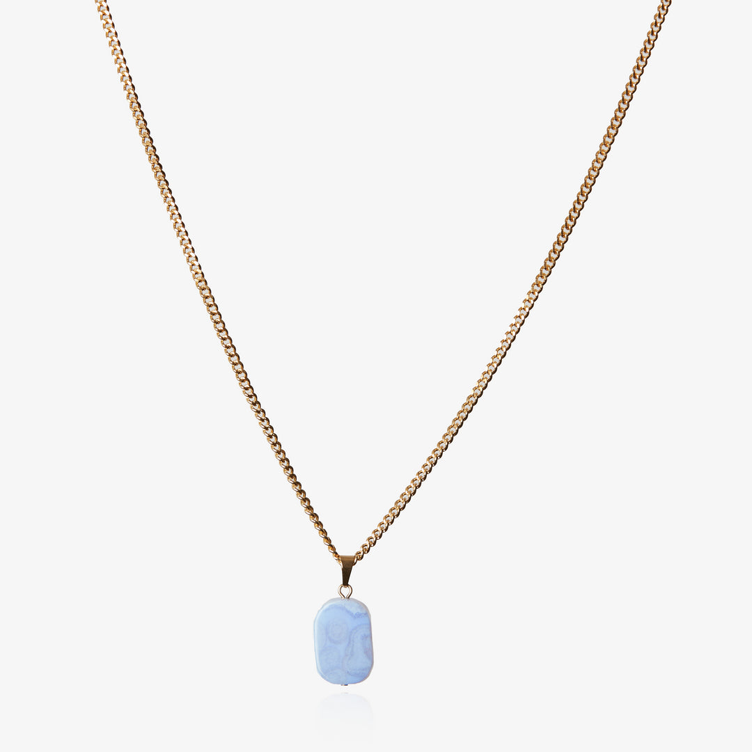 Blue Lace Agate Necklace Gold #material_gold