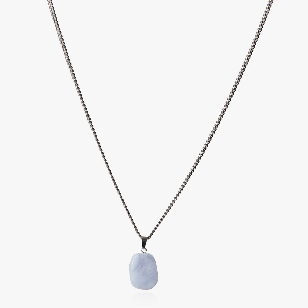 Blue Lace Agate Necklace Silver #material_silver