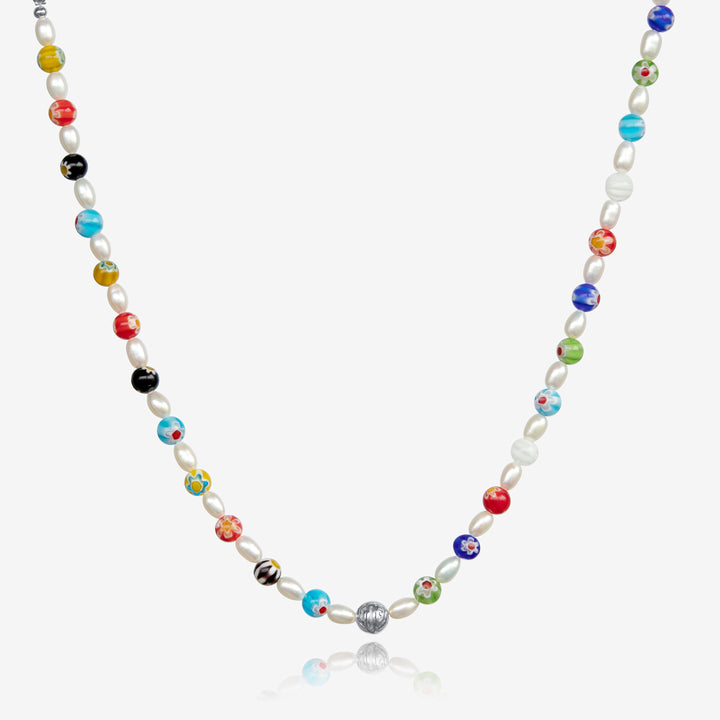 Coloured Sky Pearl Necklace #material_silver