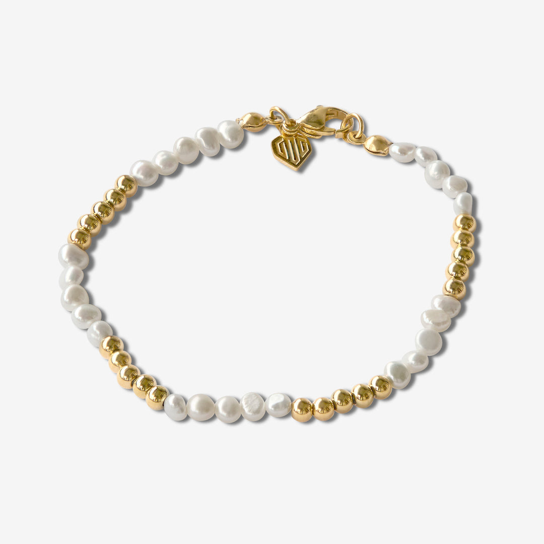 Double Pearl Bead Bracelet #material_gold