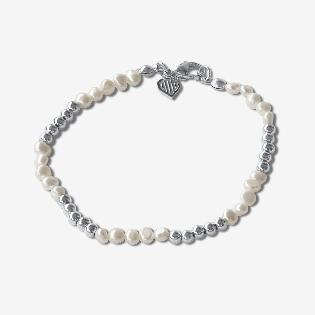 Double Pearl Bead Bracelet #material_silver