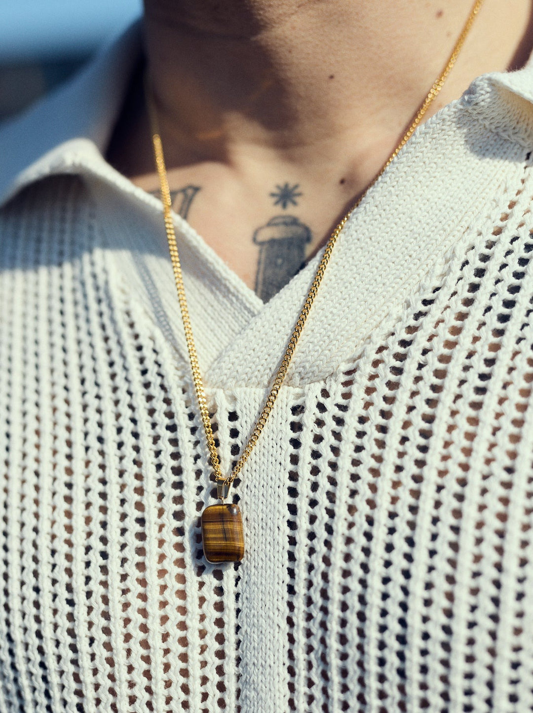 Tiger Eye Pendant  Necklace Gold #material_gold